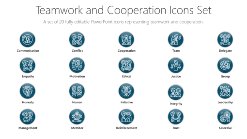 PSI18 Teamwork and Cooperation Icons Set-pptinfographics