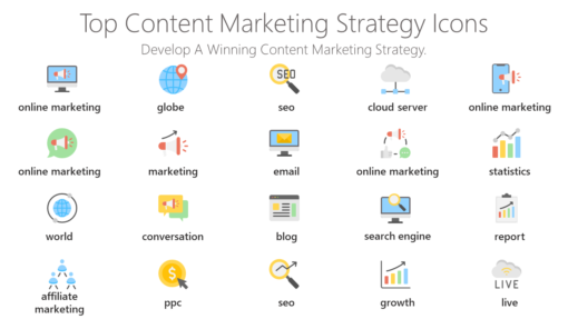 DMI199 Top Content Marketing Strategy Icons-pptinfographics