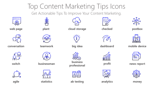 DMI206 Top Content Marketing Tips Icons-pptinfographics