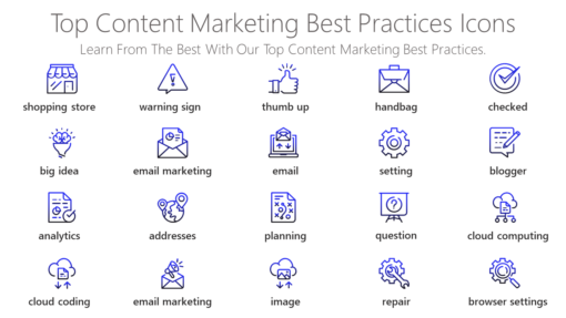 DMI208 Top Content Marketing Best Practices Icons-pptinfographics