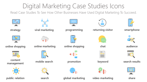 DMI80 Digital Marketing Case Studies Icons-pptinfographics