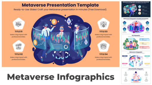 Metaverse PowerPoint Presentation. A PowerPoint presentation template with a modern design and a title slide mentioning "The Metaverse Template".