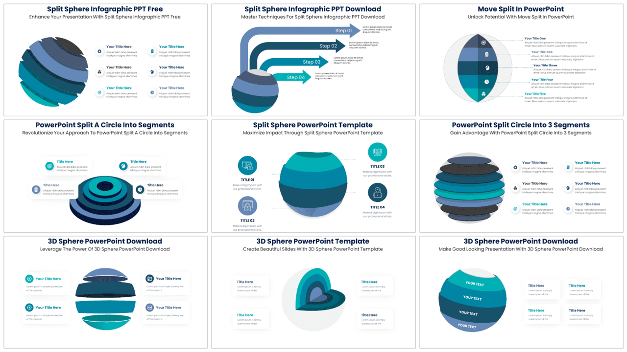Spherical Infographics 8 Sphere ppt templates designed to create impactful presentations with a perfect sphere touch.