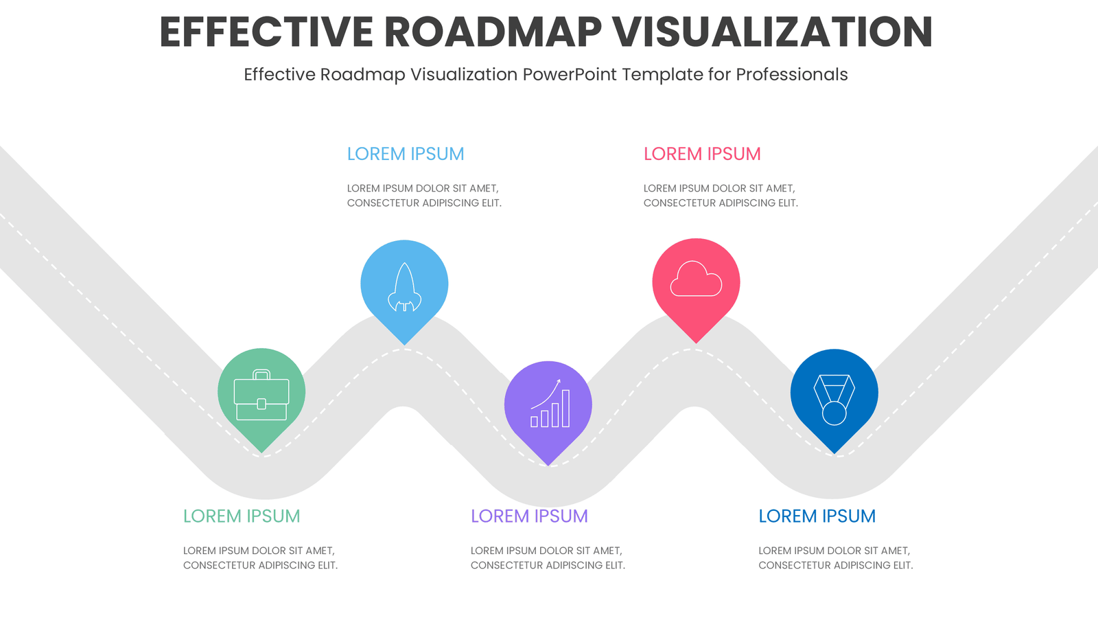 Effective Roadmap Visualization 3 PowerPoint Roadmap Template for effective roadmap visualization, featuring professional ppt slides for milestones and deliverables presentation
