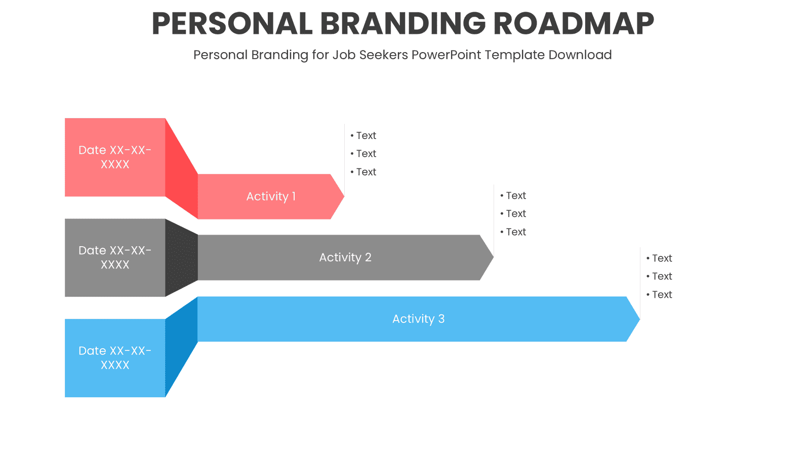 Personal Branding roadmap 3 PowerPoint Roadmap Template for Personal Branding for Job Seekers, featuring customizable slides for a professional presentation.