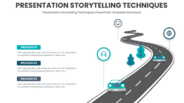 Professional presentation PowerPoint Roadmap Template featuring storytelling techniques for presentations and effective presentation design tips.
