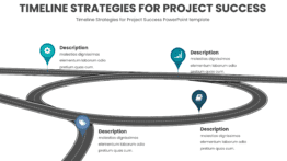 PowerPoint Roadmap Template showcasing timeline strategies for project success, featuring effective milestone mapping slides and a business roadmap.