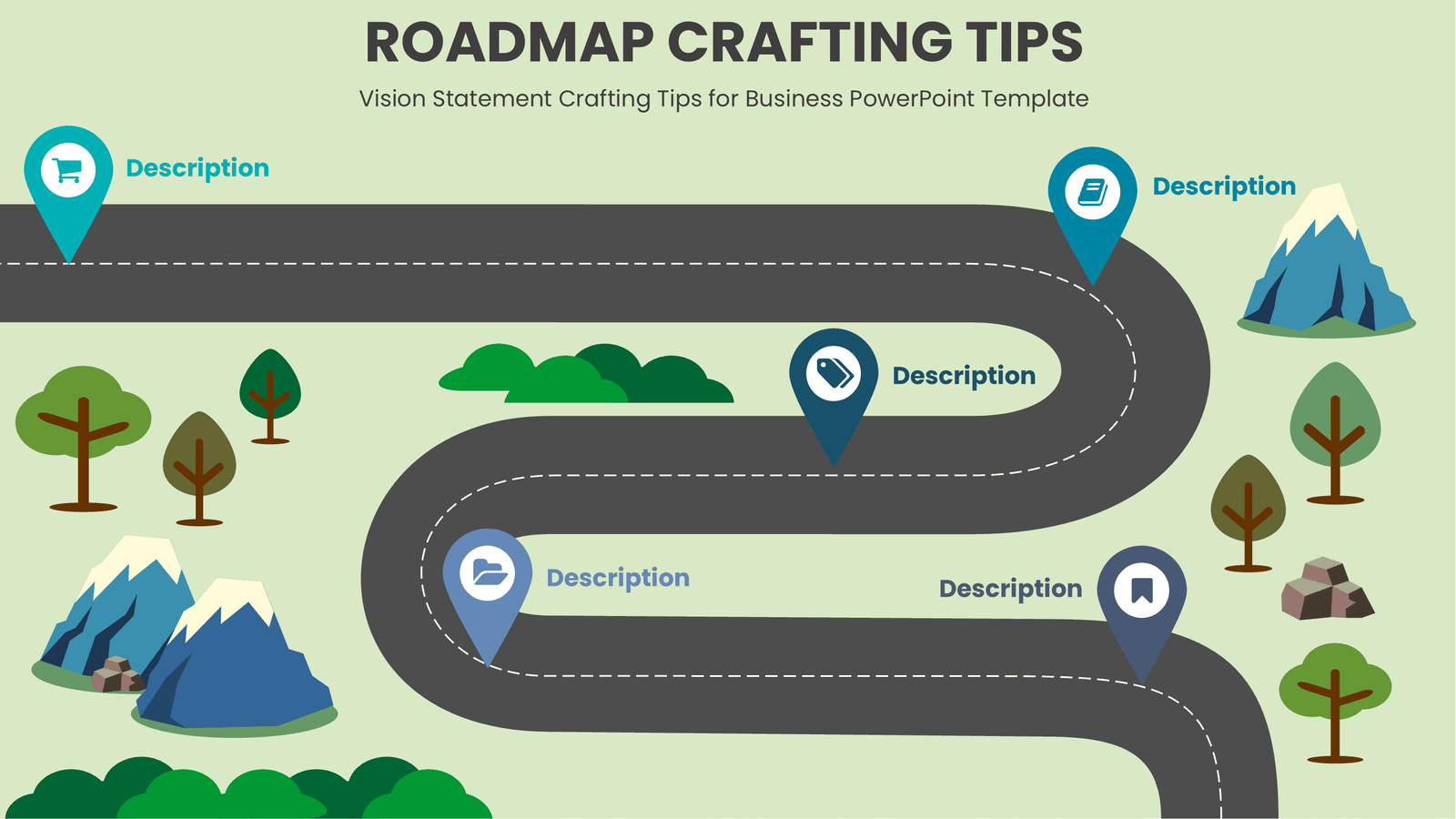 roadmap Crafting Tips 3 PowerPoint Roadmap Template showcasing Vision Statement Crafting Tips for professional presentations and effective business roadmaps.