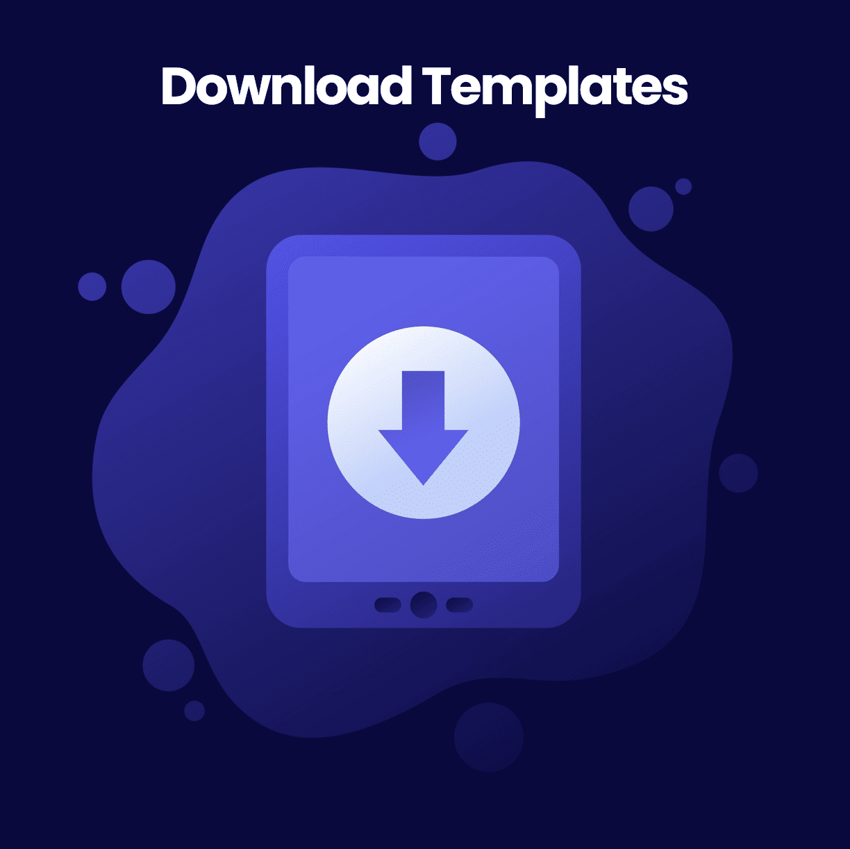 Download icon on digital tablet representing instant access to student presentation templates.