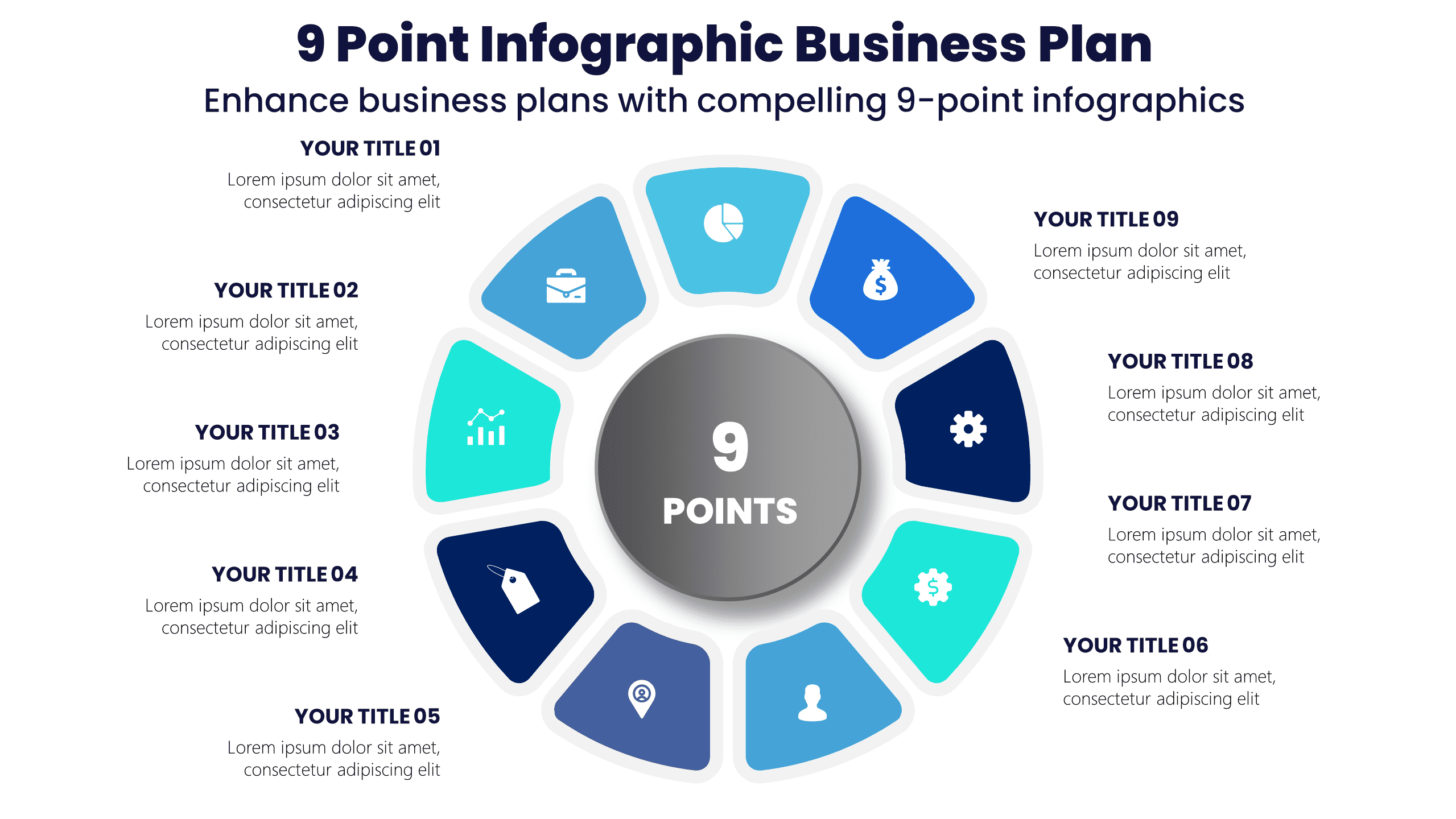 9 Point Infographic Business Plan - Enhance business plans with compelling 9-point infographics