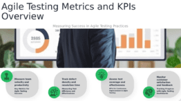 PowerPoint template for Agile Testing Metrics and KPIs, featuring professional presentation slides for agile development and automated testing metrics.