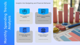 PowerPoint template for analyzing monthly spending trends with budget variance analysis and financial tracking ppt slides.