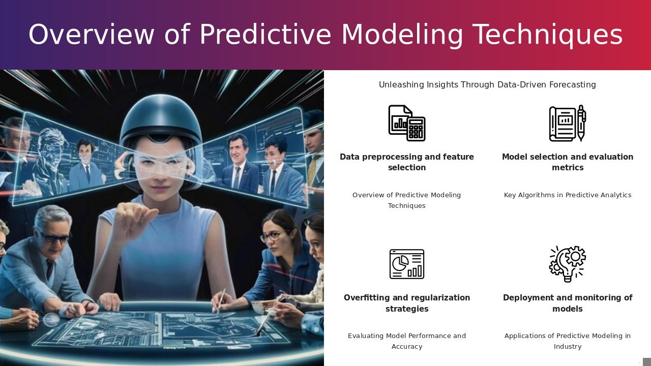 Professional PowerPoint template for predictive modeling techniques, ideal for data-driven decision-making and business analytics presentations.