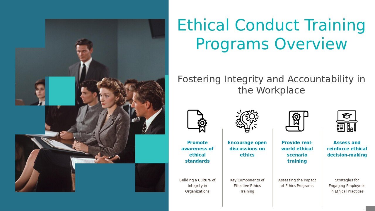 Professional PowerPoint template for Training Programs for Ethical Conduct with effective design for ethical leadership training slides