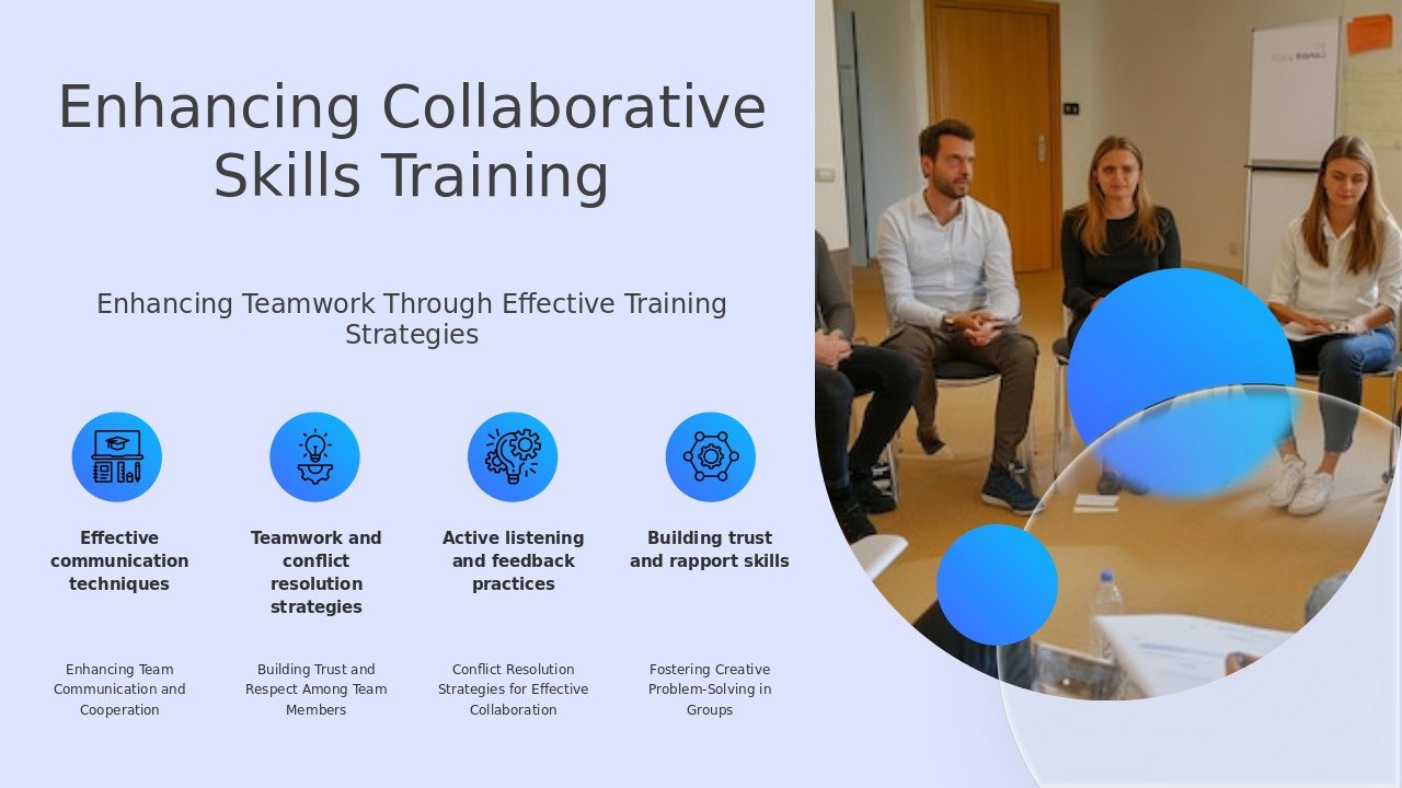 PowerPoint template for Training Programs for Collaborative Skills featuring professional presentation design and interactive training program presentations.