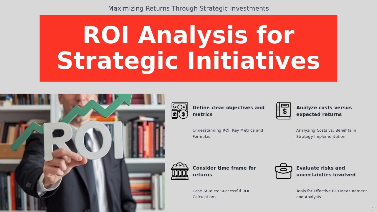 Professional PowerPoint template for ROI Calculation for Strategies, featuring comprehensive business strategy metrics and performance metrics presentation slides.