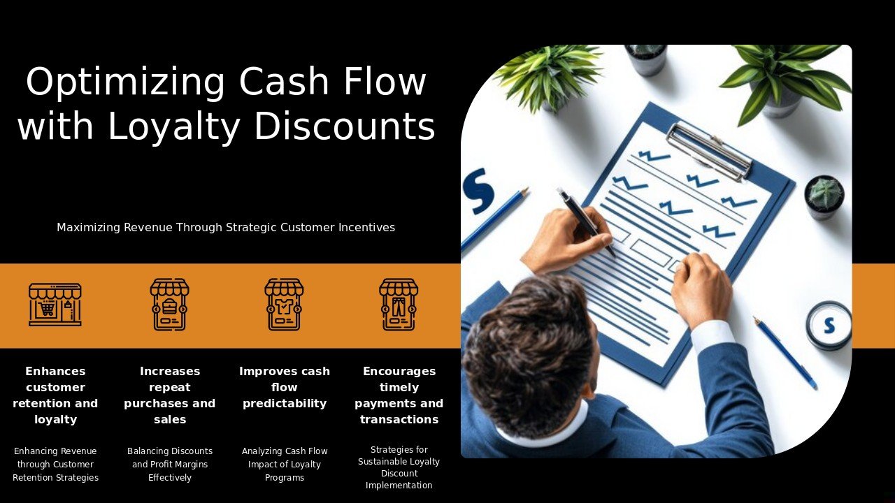 Professional PowerPoint template for cash flow management with loyalty discounts showcasing discounts impact on cash flow.