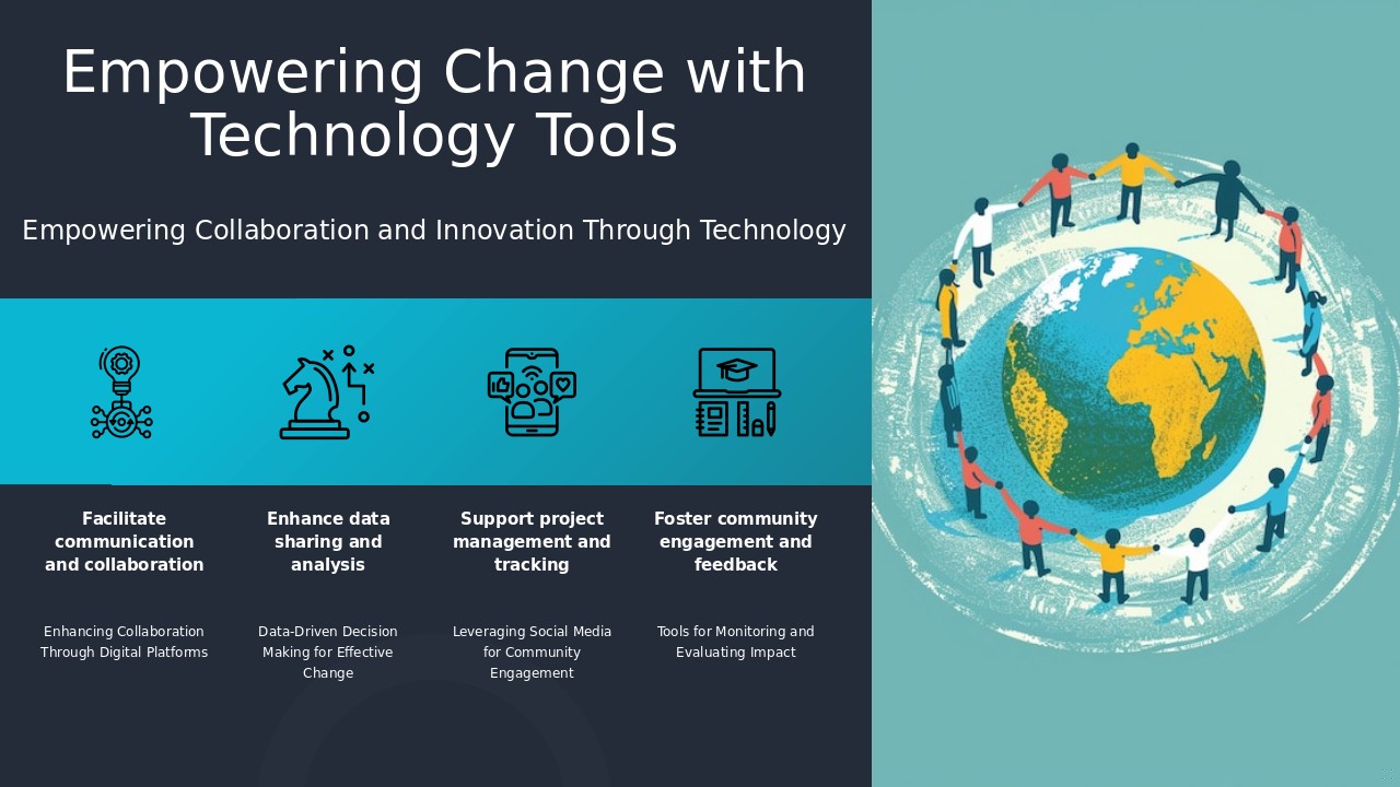 PowerPoint template showcasing Technology Tools for Change Networks with professional presentation ideas and customizable ppt slides.