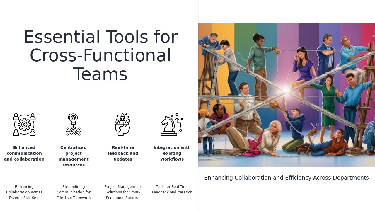 PowerPoint template for Tools for Cross-Functional Teams 3 PowerPoint template showcasing tools for cross-functional teams with effective teamwork PowerPoint templates and collaboration strategies.