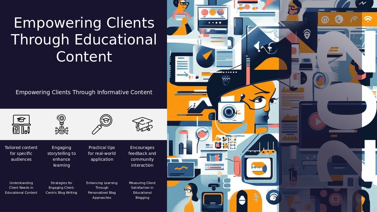 Professional PowerPoint template for Client-Centric Educational Blogs featuring customizable client resource templates and educational blog PowerPoint slides