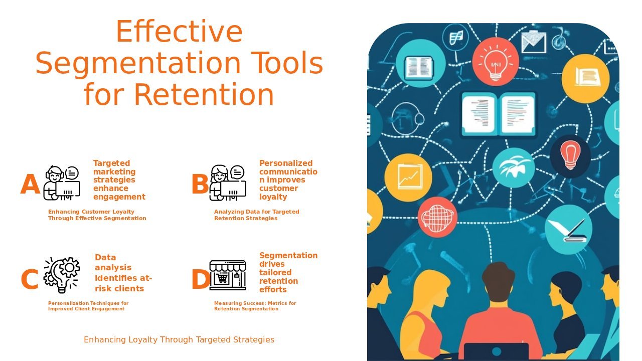 PowerPoint template showcasing segmentation tools for client retention, ideal for professional presentations and targeted engagement.