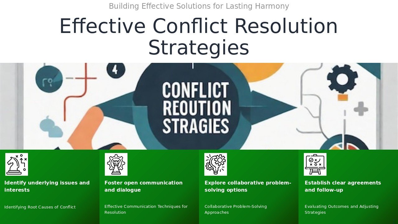 Professional PowerPoint template for Conflict Resolution Strategy Development, featuring conflict analysis presentation slides and strategy development design.