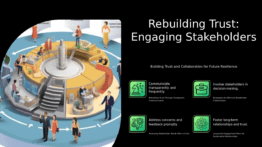 Professional PowerPoint template for engaging stakeholders post-crisis, featuring customizable crisis response templates and restore stakeholder trust slides.