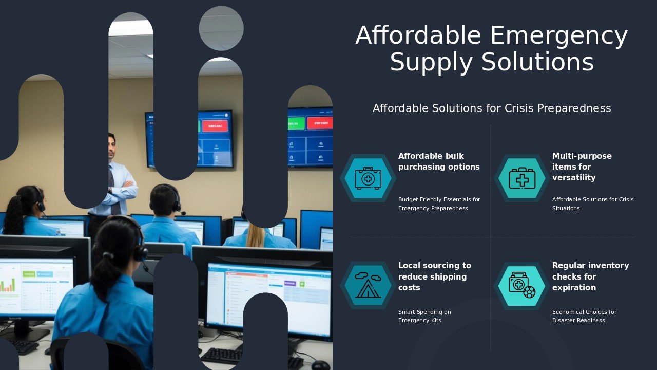 Cost-Effective Emergency Supplies PowerPoint template for smart crisis planning with practical resource allocation PowerPoint slides