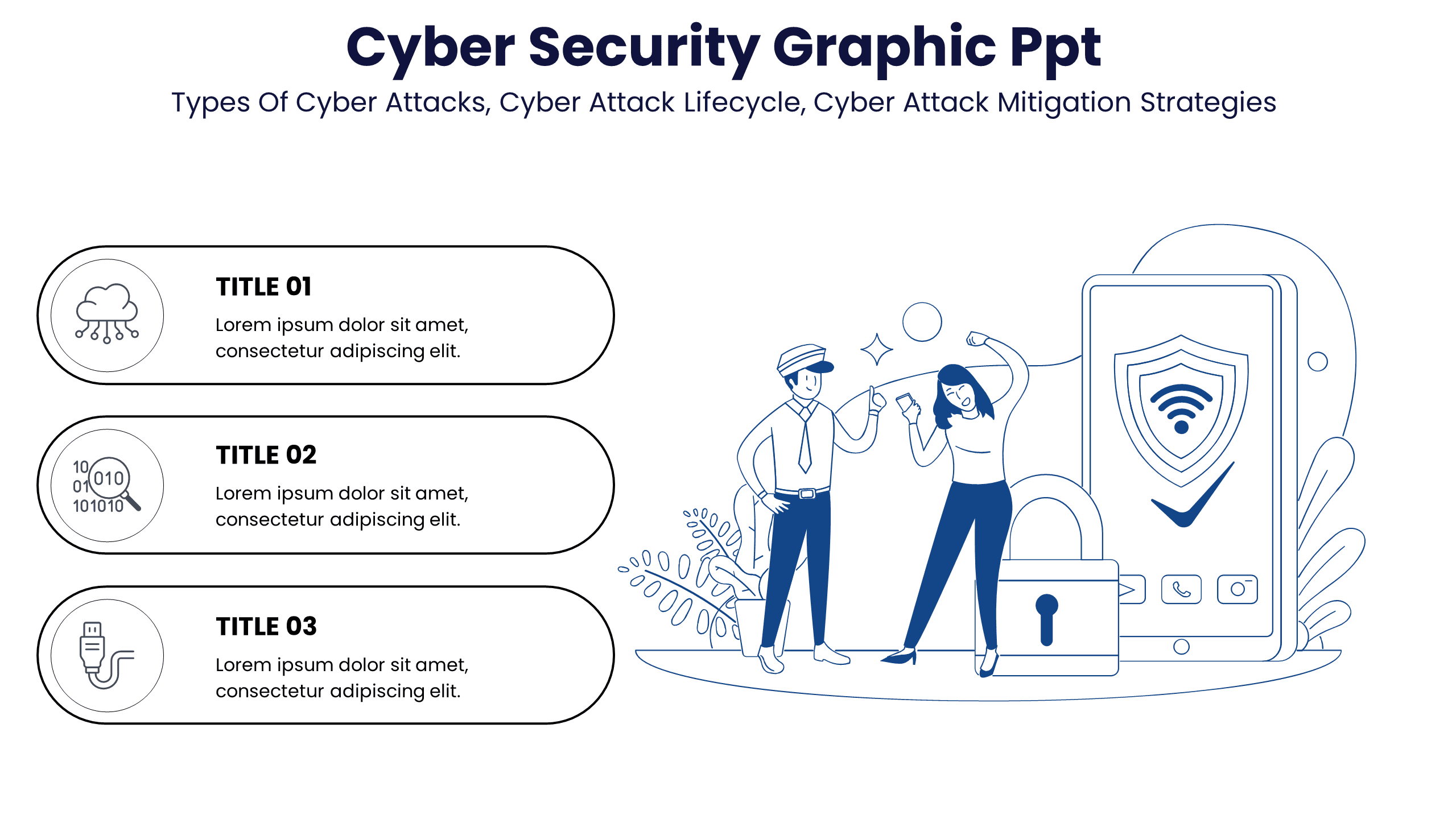 Cyber Security Graphic Ppt - Types Of Cyber Attacks, Cyber Attack Lifecycle, Cyber Attack Mitigation Strategies