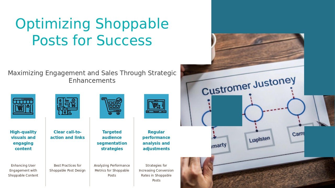 Professional PowerPoint template for shoppable posts optimization featuring e-commerce presentation design and social media commerce slides.