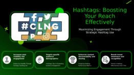 PowerPoint template illustrating the impact of hashtags on reach, ideal for a professional presentation on social media analytics.
