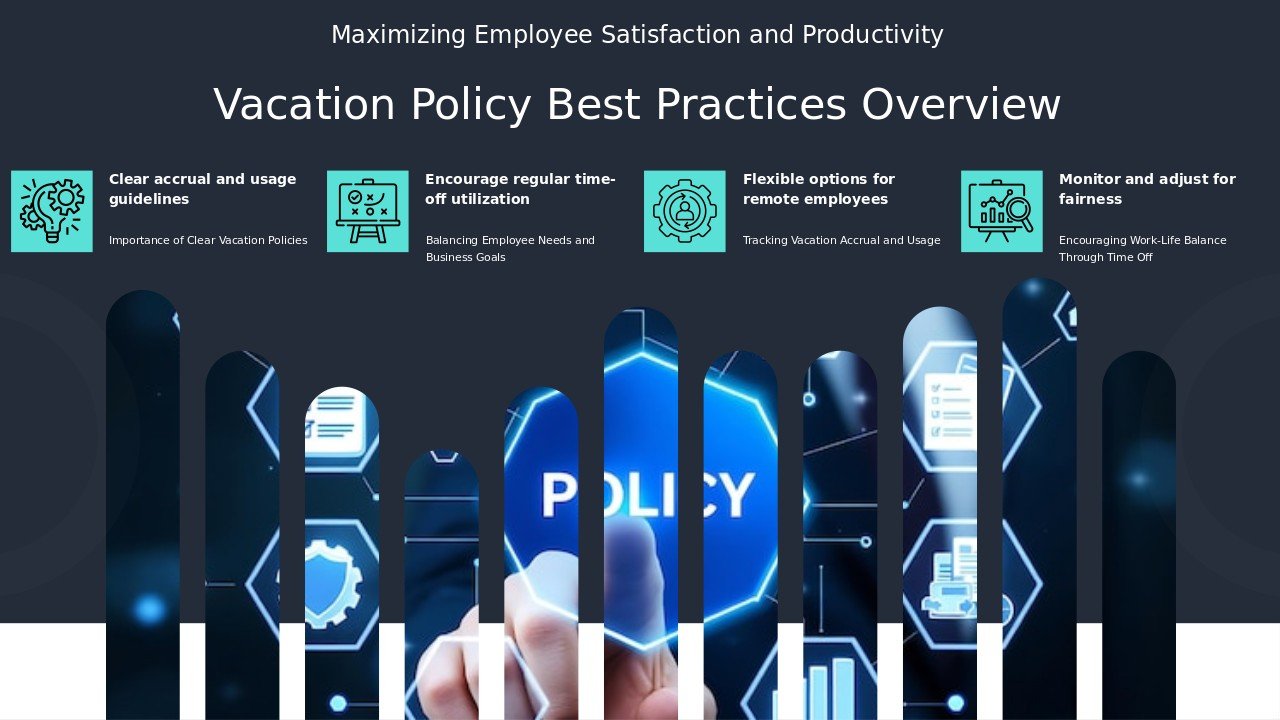 Vacation Policy Best Practices PowerPoint Template for Employees 3 PowerPoint template for vacation policy best practices featuring professional presentation slides for employee benefits.