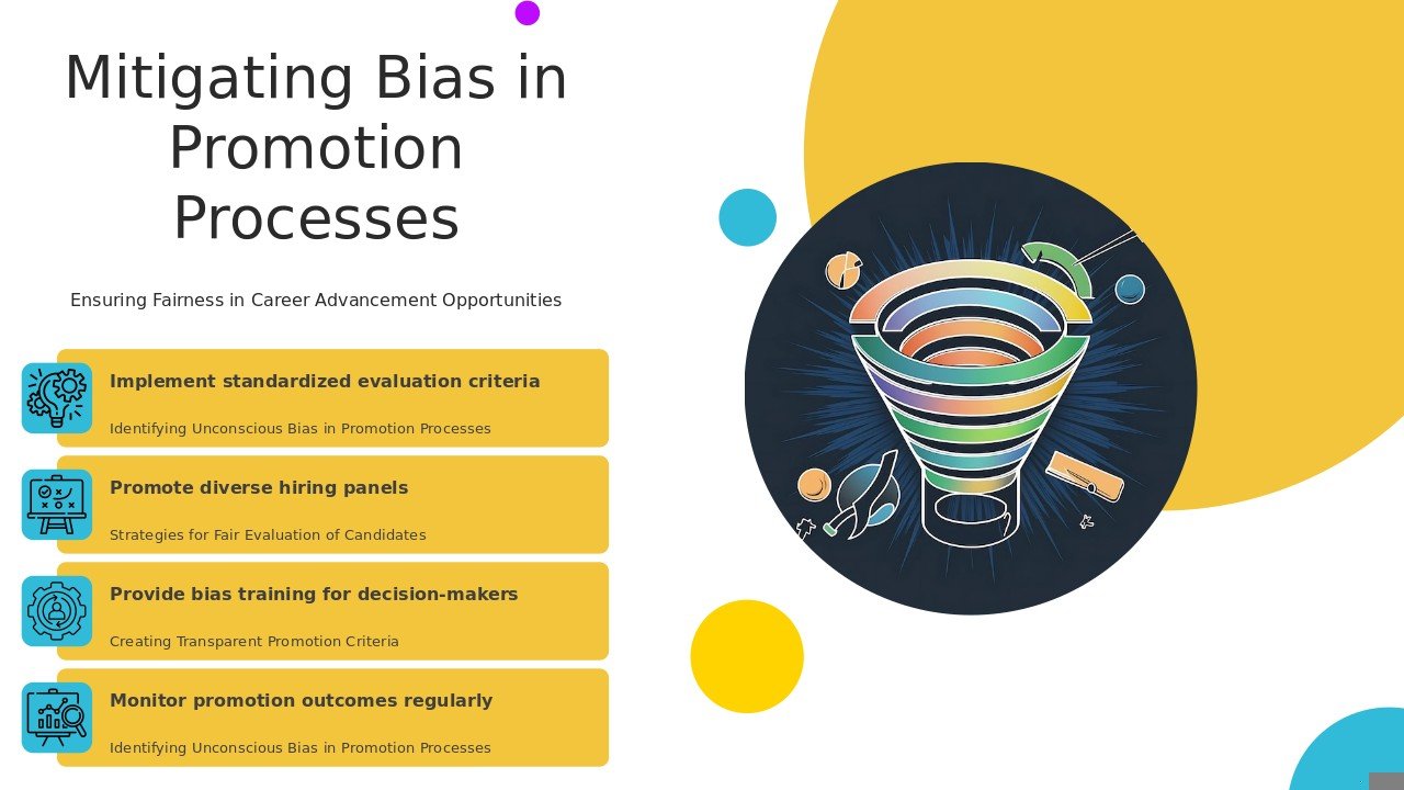 PowerPoint template for addressing bias in promotions featuring professional presentation slides on diversity inclusion and retention strategies