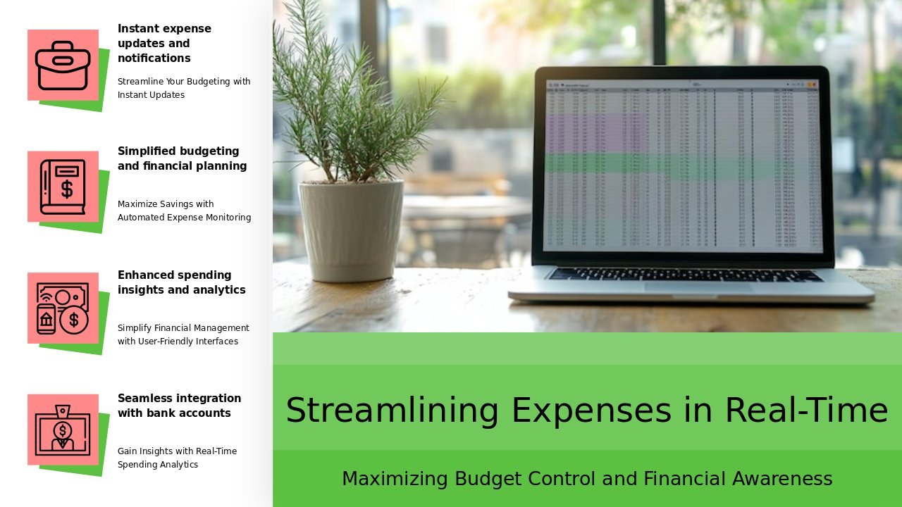 Professional PowerPoint template featuring real-time expense tracking tools for efficient expense report presentations and automated tracking.