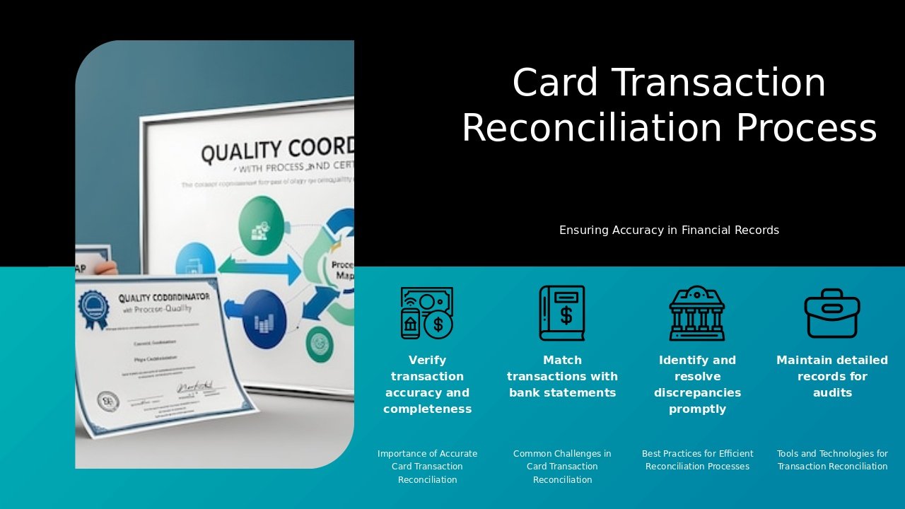PowerPoint template for reconciliation of card transactions in professional presentations and expense management tracking slides