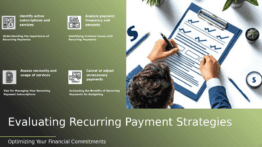 PowerPoint template for a professional presentation on Reviewing Recurring Payments with monthly expense review slides and checklist.