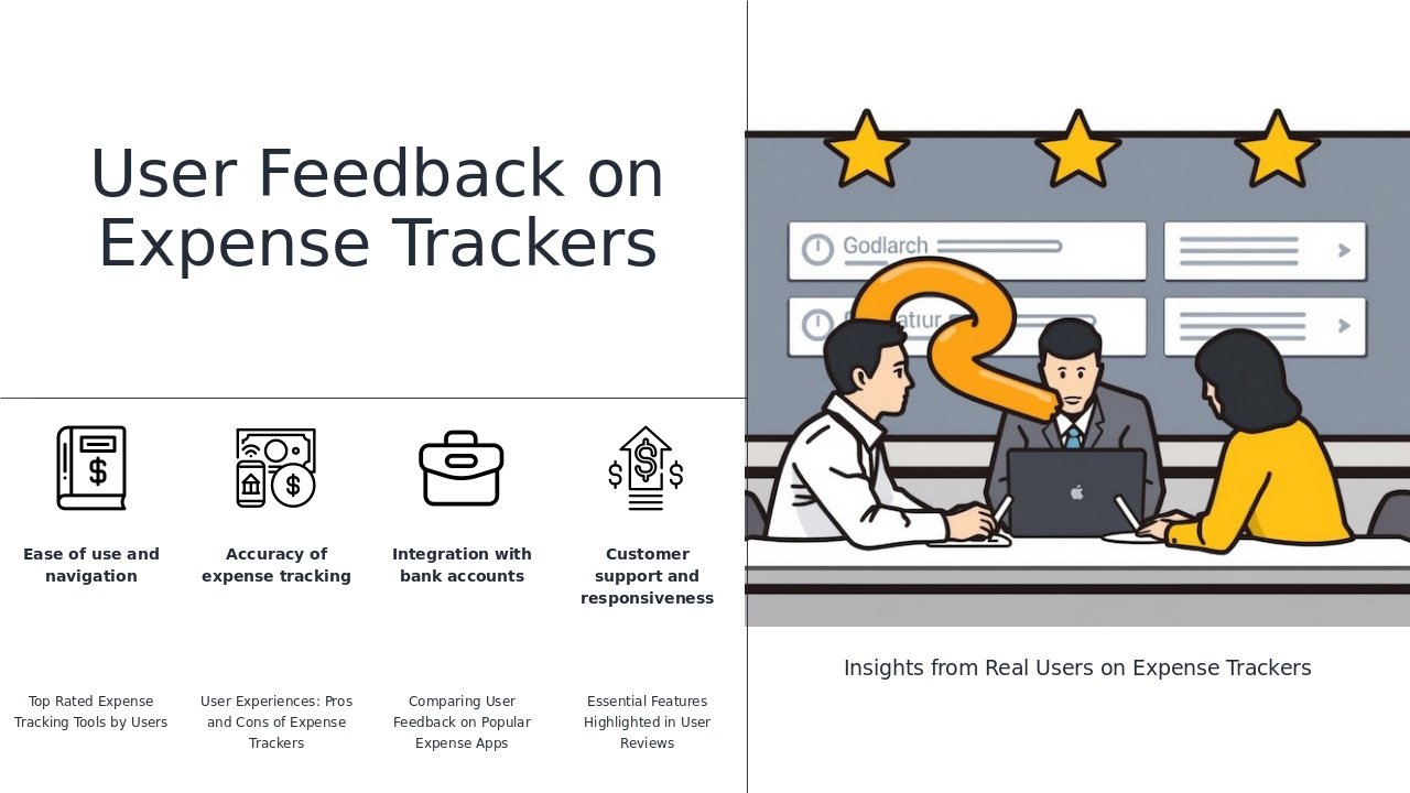 PowerPoint template featuring user reviews of expense tracking tools for a professional presentation on software comparisons
