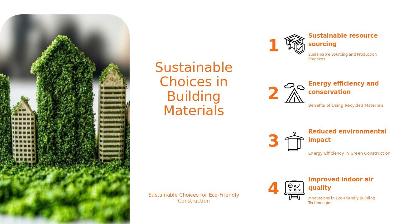 Green Building Materials PowerPoint Template for Professional Presentation 3 Professional presentation template for ppt focused on green building materials and eco-friendly strategies for climate change.