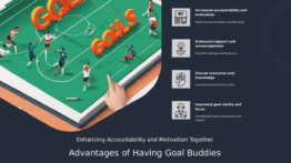 PowerPoint template showcasing benefits of goal buddies for collaborative goal setting and accountability in presentations.