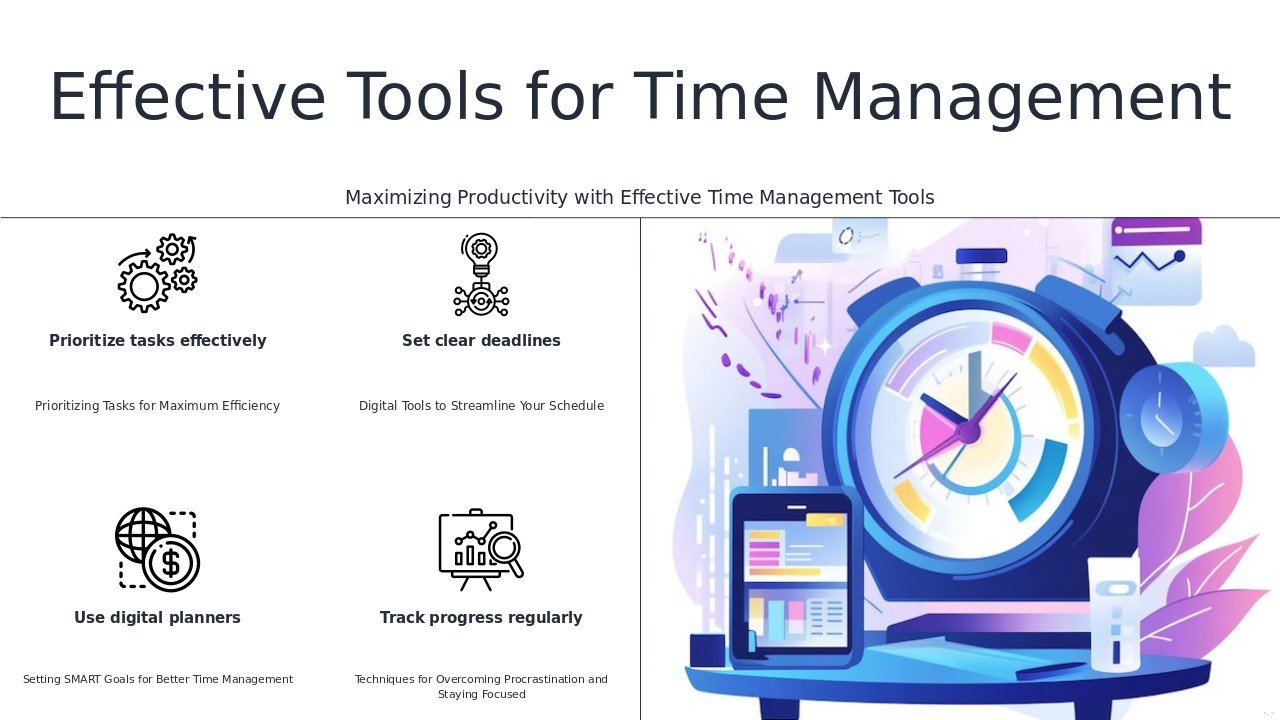 PowerPoint template for Tools for Time Management Goals 3 PowerPoint template for tools for time management goals with professional presentation ideas and effective time management slides