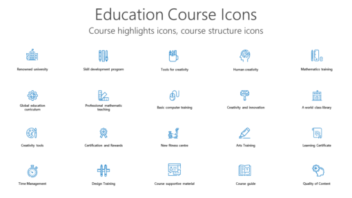 Education Course Icons - Course highlights icons, course structure icons
