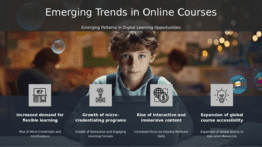 PowerPoint template showcasing Trends in Online Course Offerings with professional slides for effective remote learning presentations.