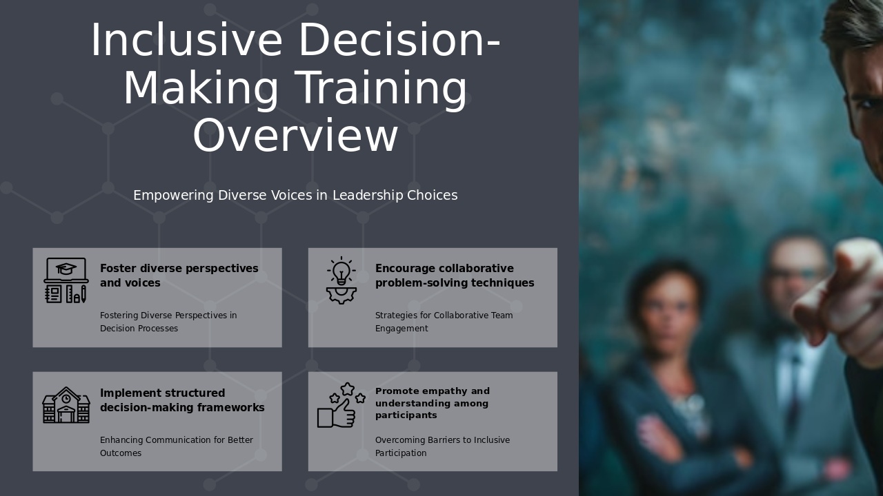 PowerPoint template for training for inclusive decision-making featuring diverse perspectives training slides and professional presentation design