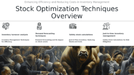PowerPoint template for stock optimization methods with professional presentation slides on inventory analytics strategy techniques.
