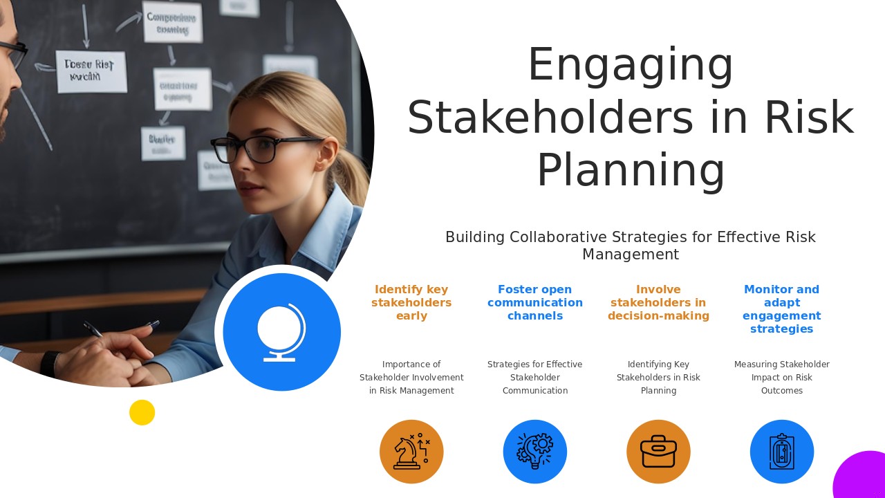 Professional PowerPoint template for Stakeholder Engagement in Risk Planning with effective communication strategy slides and design.