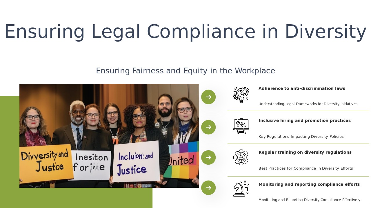 PowerPoint template for legal compliance in diversity policies, offering professional presentation slides for effective organizational behavior.