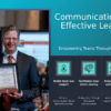 PowerPoint template for a professional presentation on the role of communication in leadership and effective communication patterns