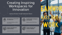 PowerPoint template for Fostering Creative Work Environments featuring best practices slides for innovation and effective brainstorming tools.