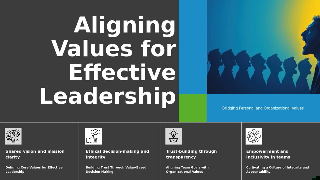 Professional PowerPoint template for values alignment in leadership with customizable slides for values-based decision making.