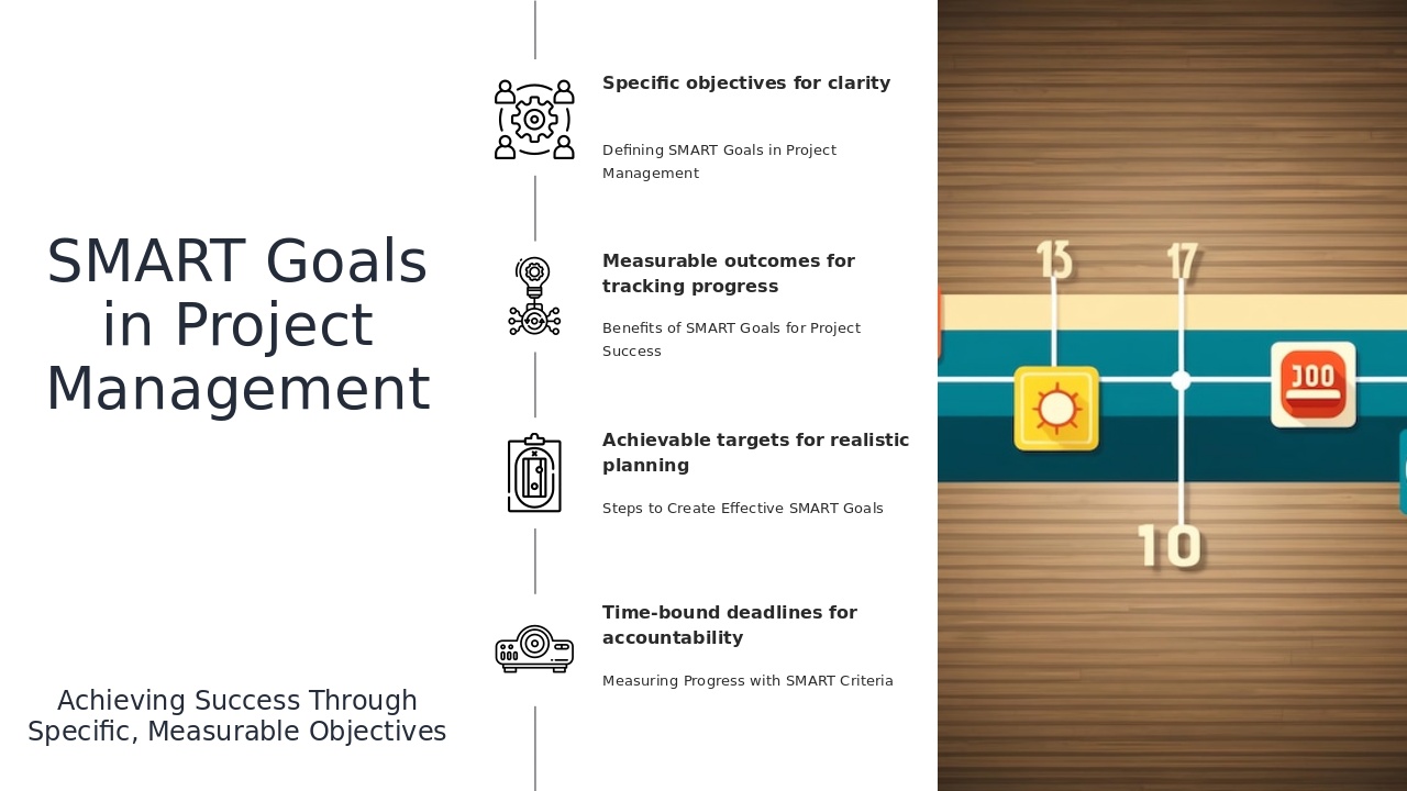 SMART Goals for Project Management PowerPoint Template Download 3 Professional SMART goals PowerPoint template for project management, featuring editable slides and effective project planning design.